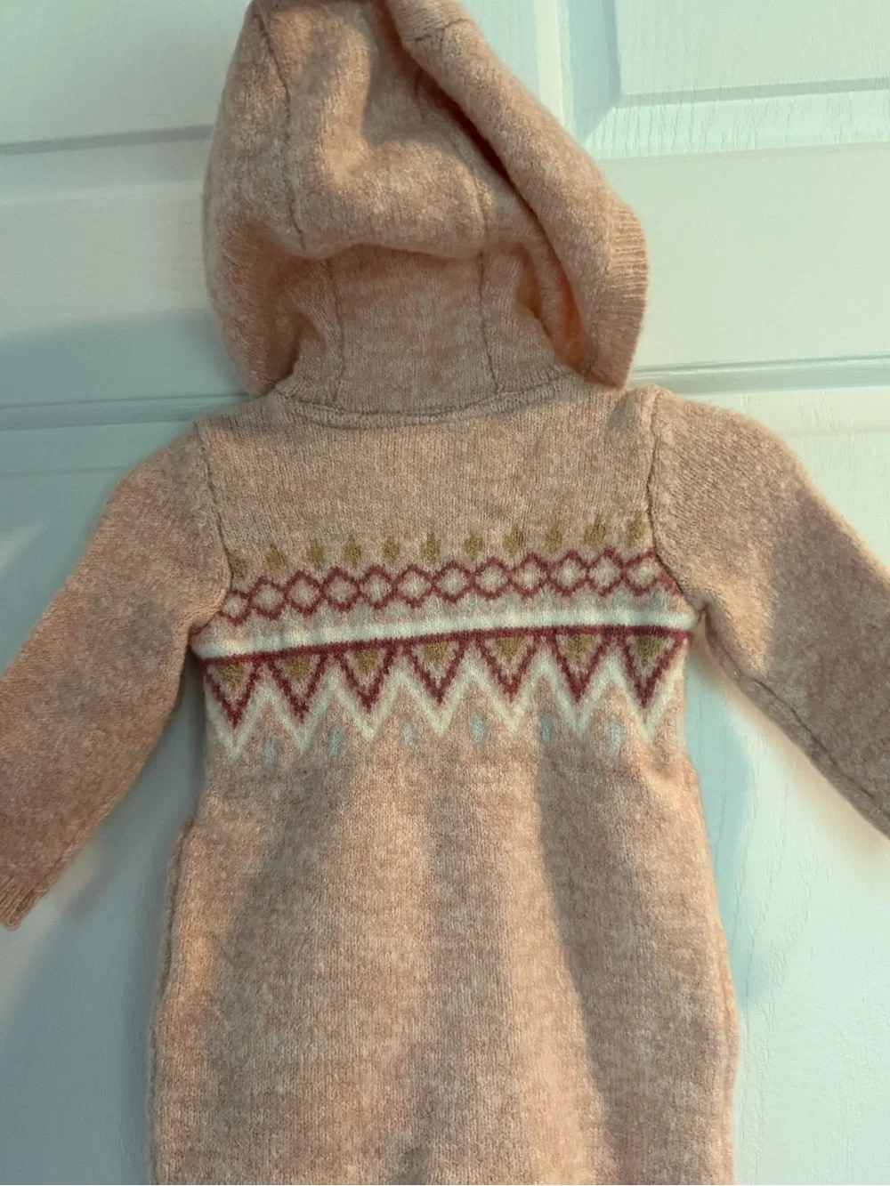 Carter's Pink Hooded Knit One-Piece with Fair Isle Accents